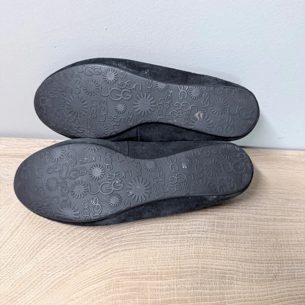 UGG Australia‎ Alloway Studded Bow Ballet Flats 9.5 Black Suede Shearling Lined